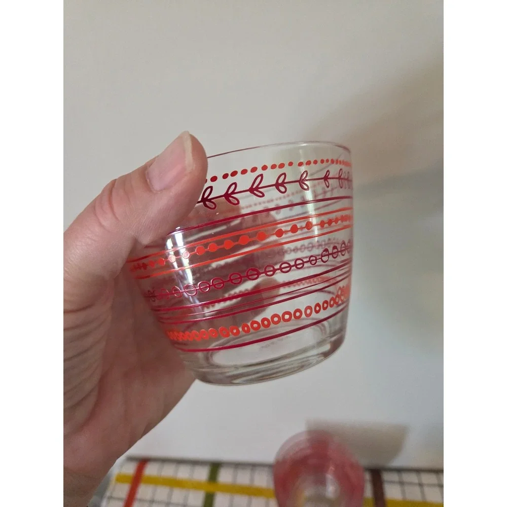 IKEA Glass Bowls Set of 5 Red Orange Pattern Made in France Small Stackable 4.5